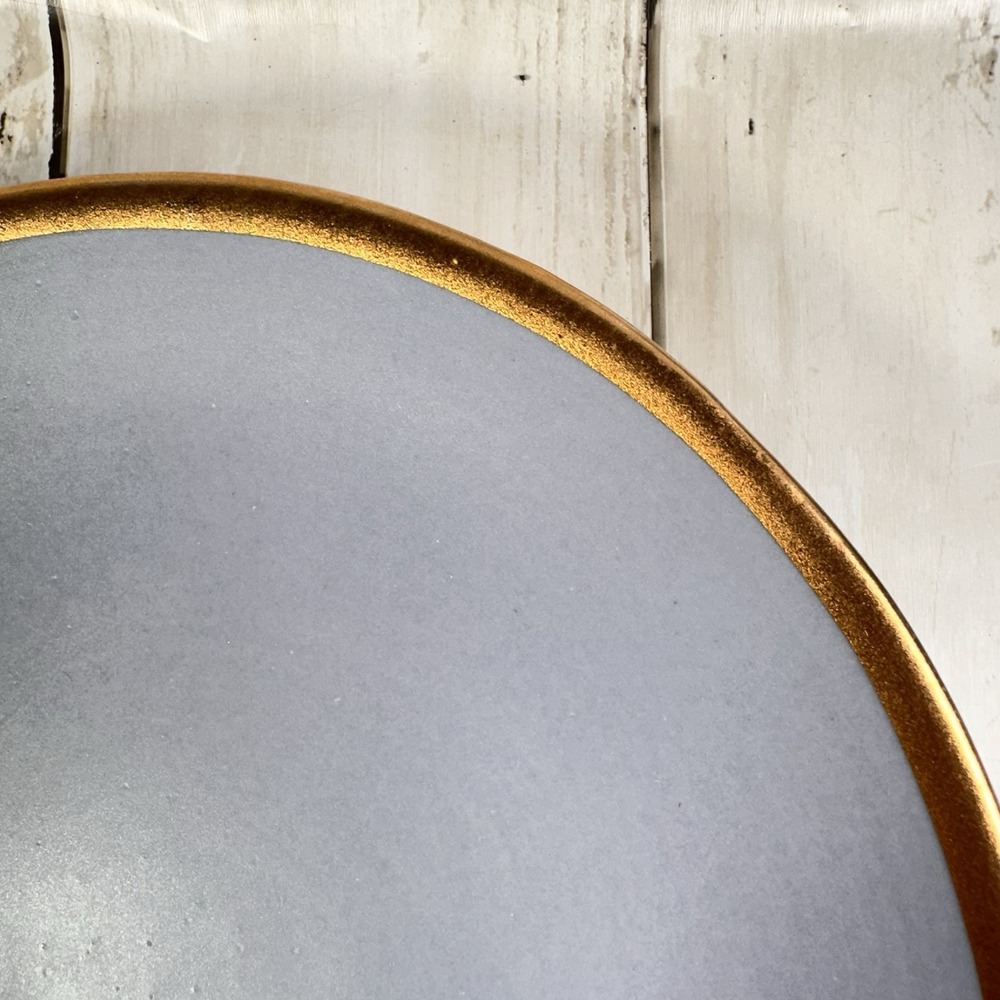 Crate & Barrel Salad‎ Luncheon Plate Addison Gray Gold Rim Boho Glam Casual - Picture 6 of 16